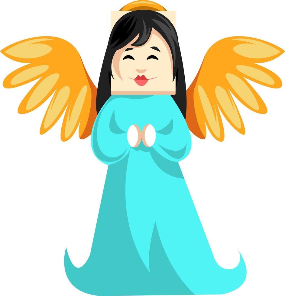 Vector illustration of a christmas angel in light blue dress on white background