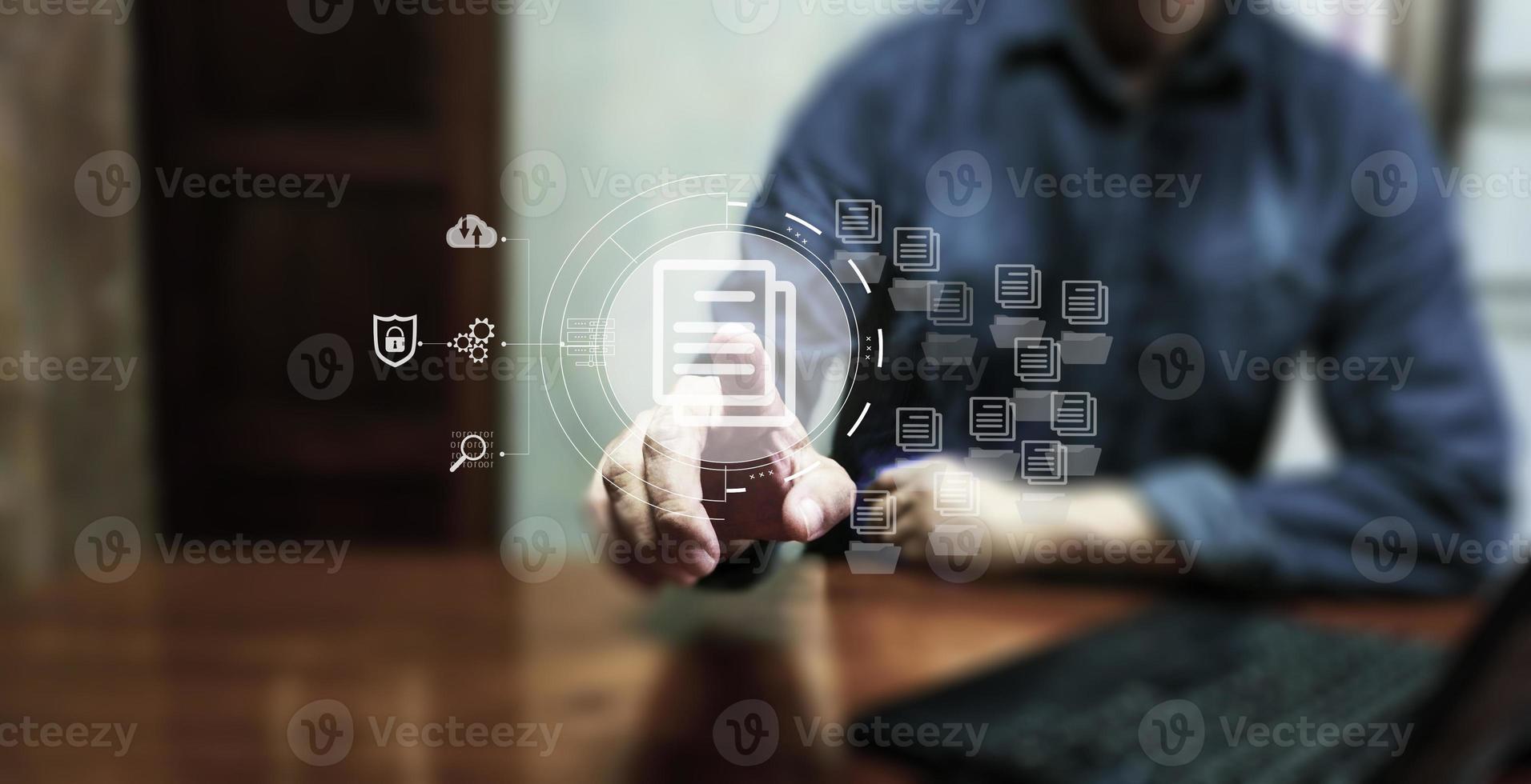 Digital transformation change management new technology big data and business process strategy automate operation  customer service management cloud computing technology fingerprint. photo