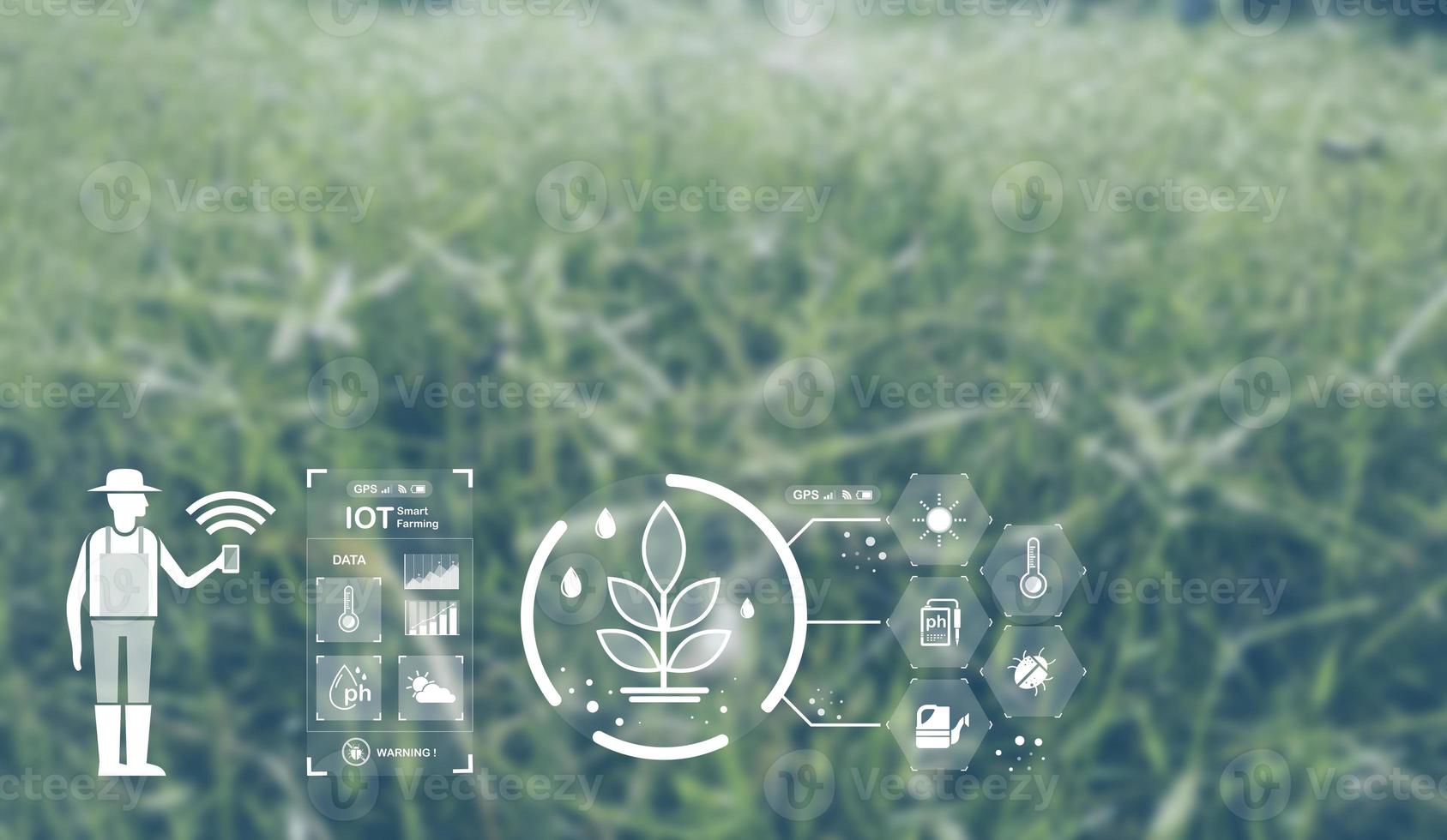 Agriculture technology farmer man using tablet Modern technology concept agriculture. photo