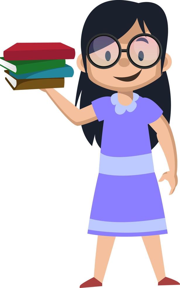 Girl holding books, illustration, vector on white background.