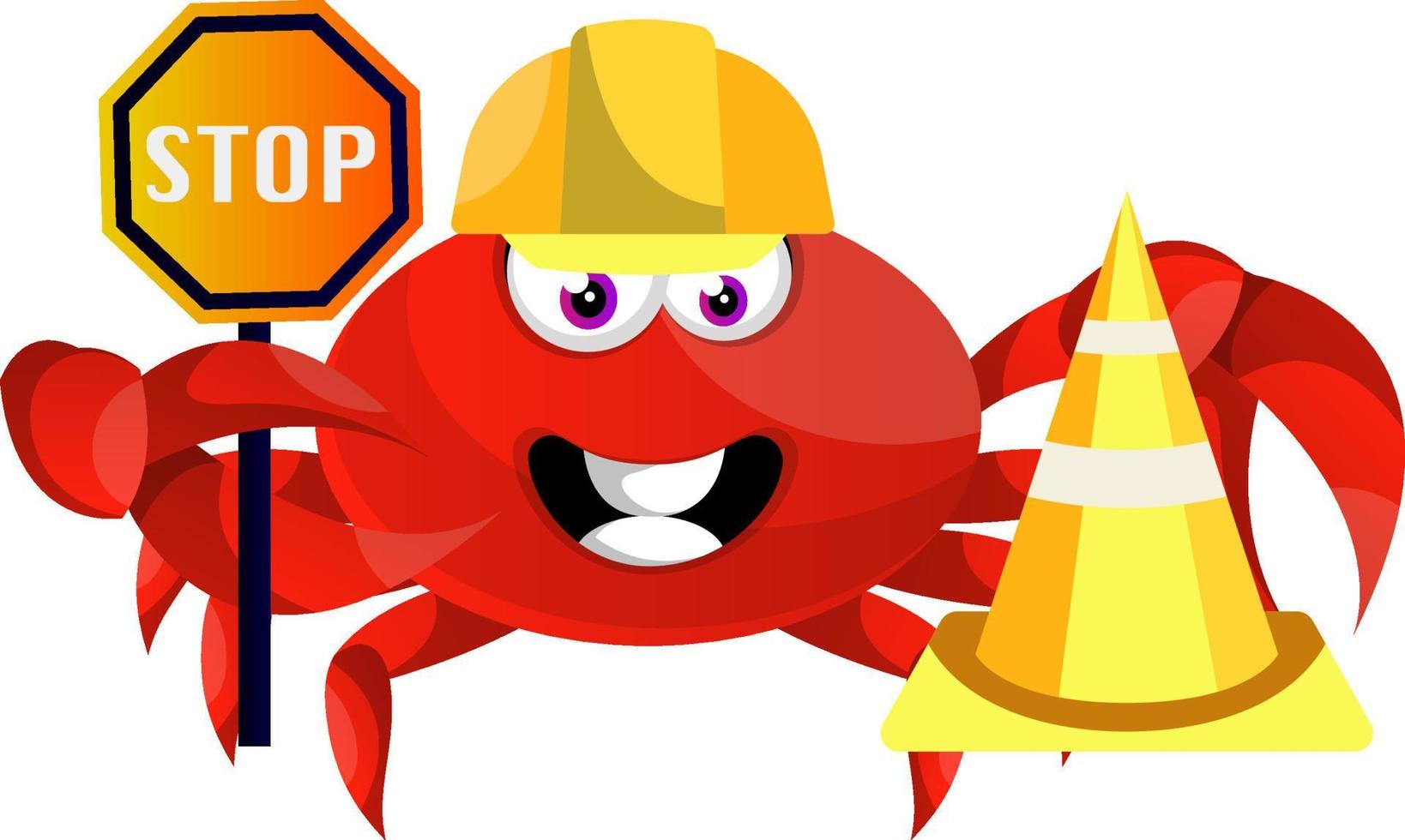 Cangrejo con señal de stop, ilustración, vector sobre fondo blanco.