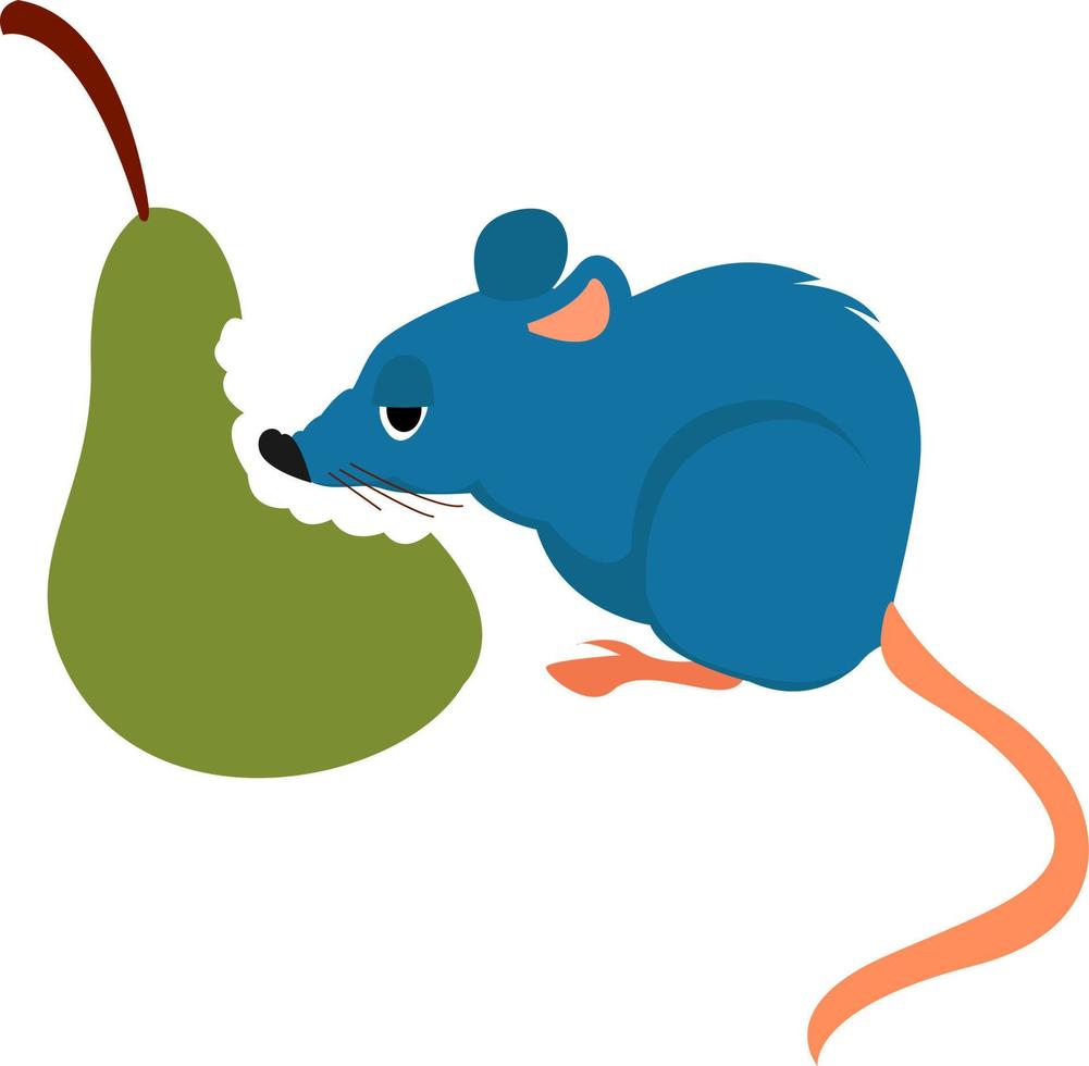 rata y pera, ilustración, vector sobre fondo blanco.