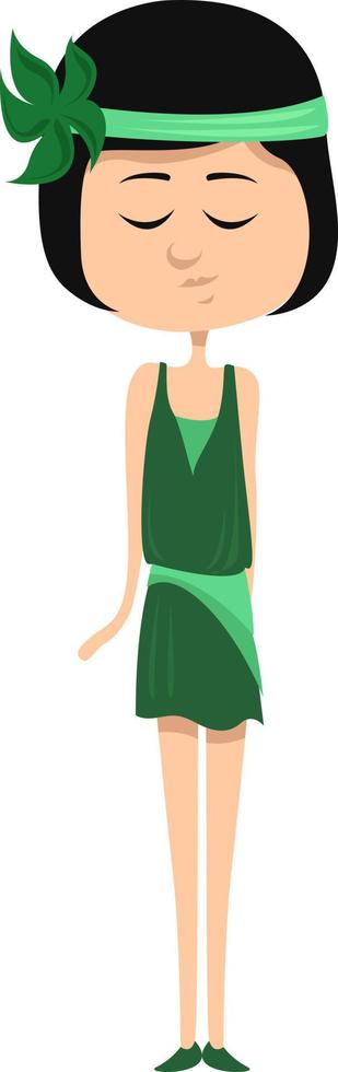 Girl in a green dress , illustration, vector on white background