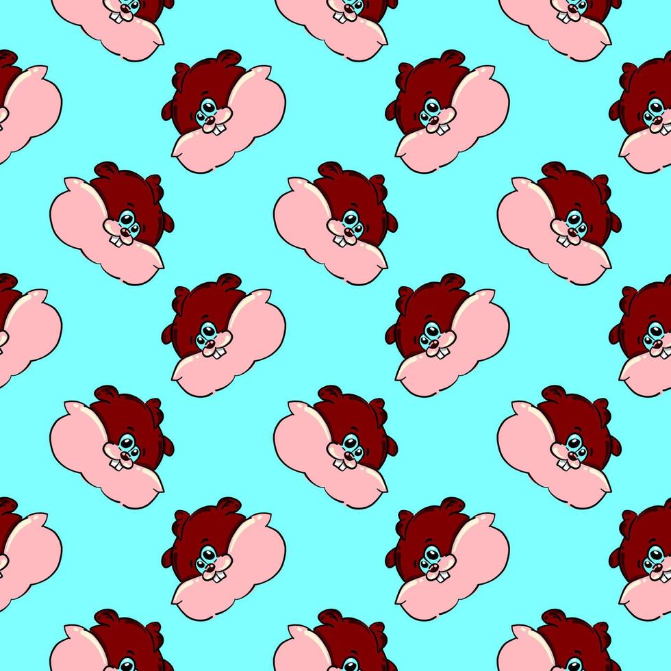 Little hamster, seamless pattern on blue background. vector