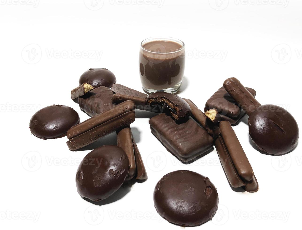 Chocolate flavored food on white background photo