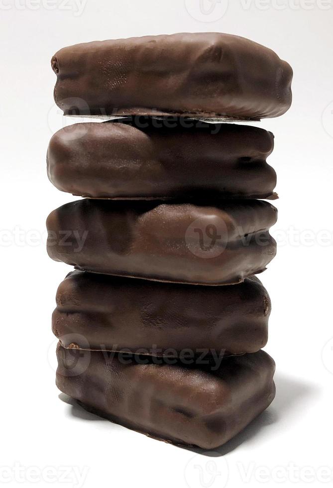 Chocolate flavored food on white background photo