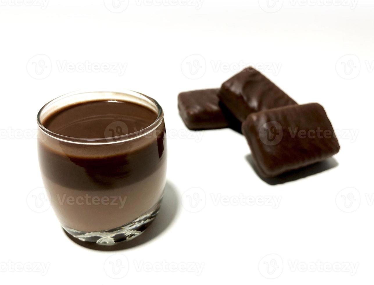 Chocolate flavored food on white background photo