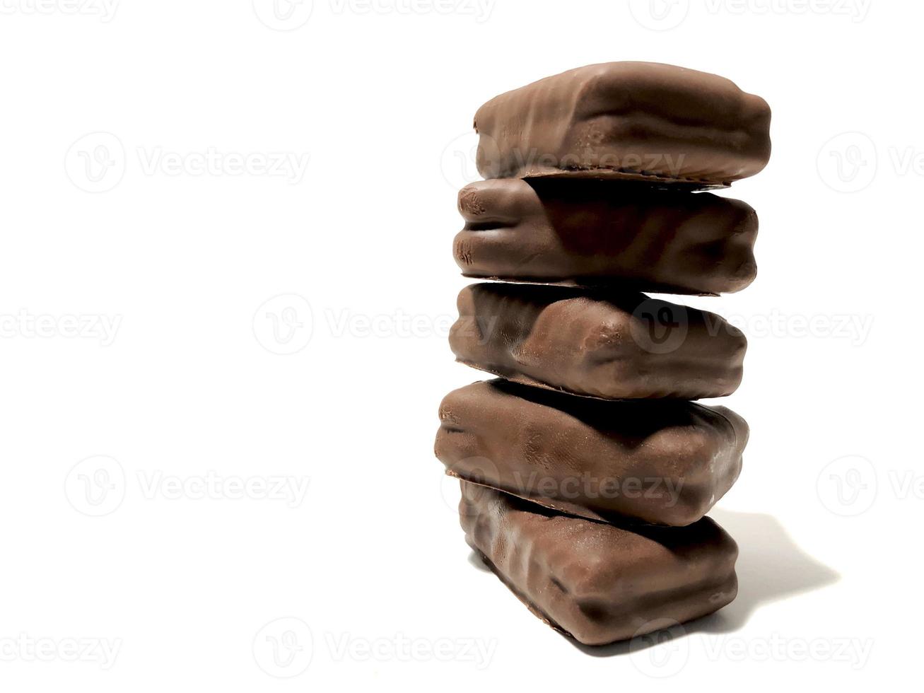 Chocolate flavored food on white background photo
