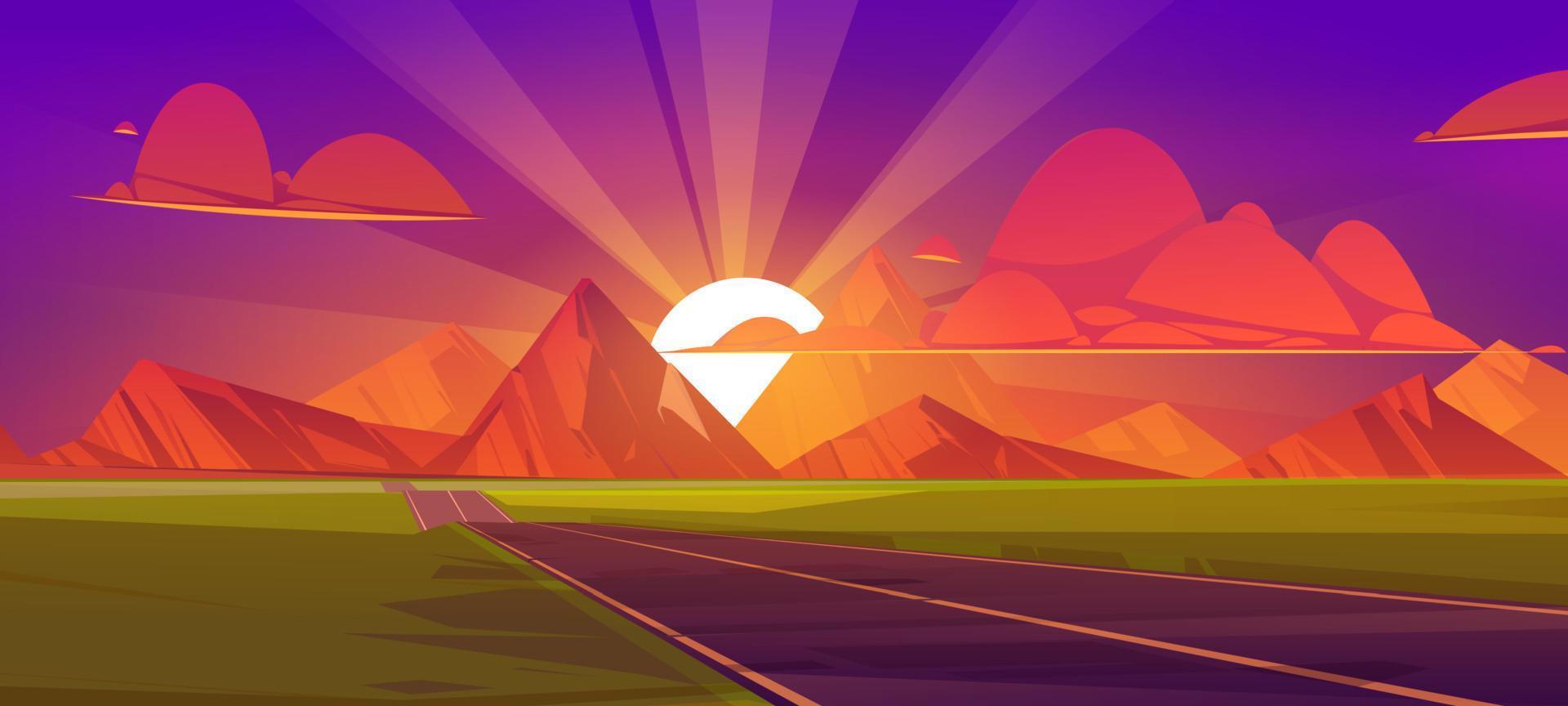 Road at mountains sunset, nature landscape view vector