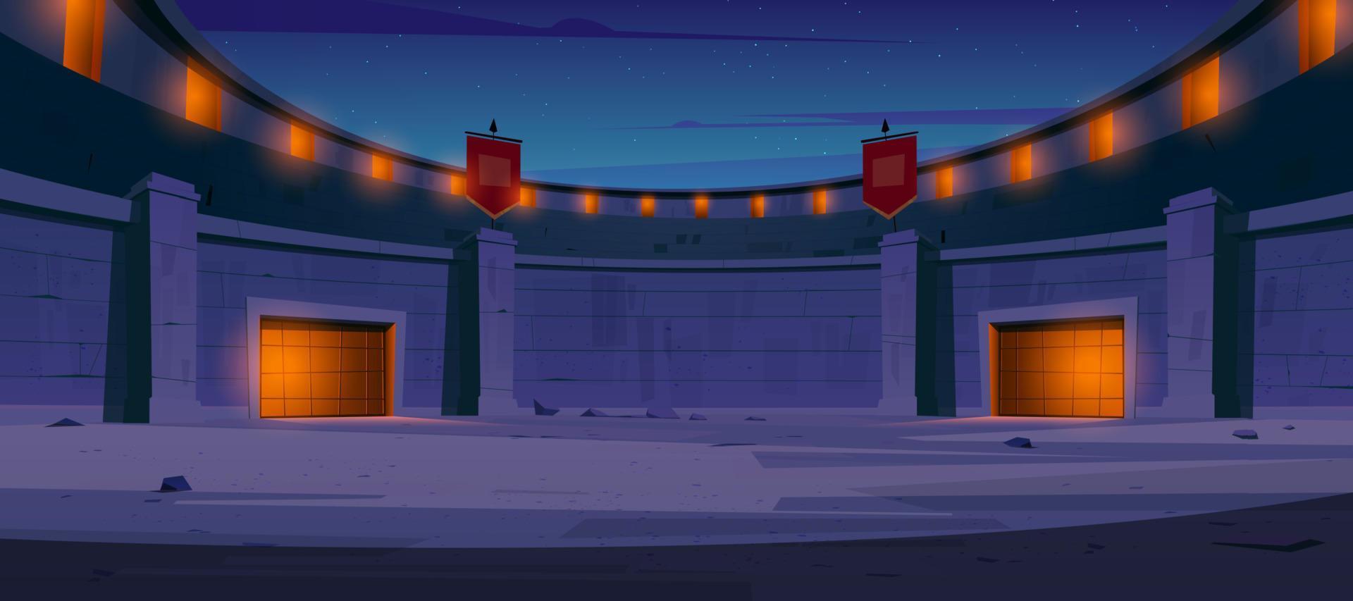 Ancient roman arena for gladiators fight at night vector