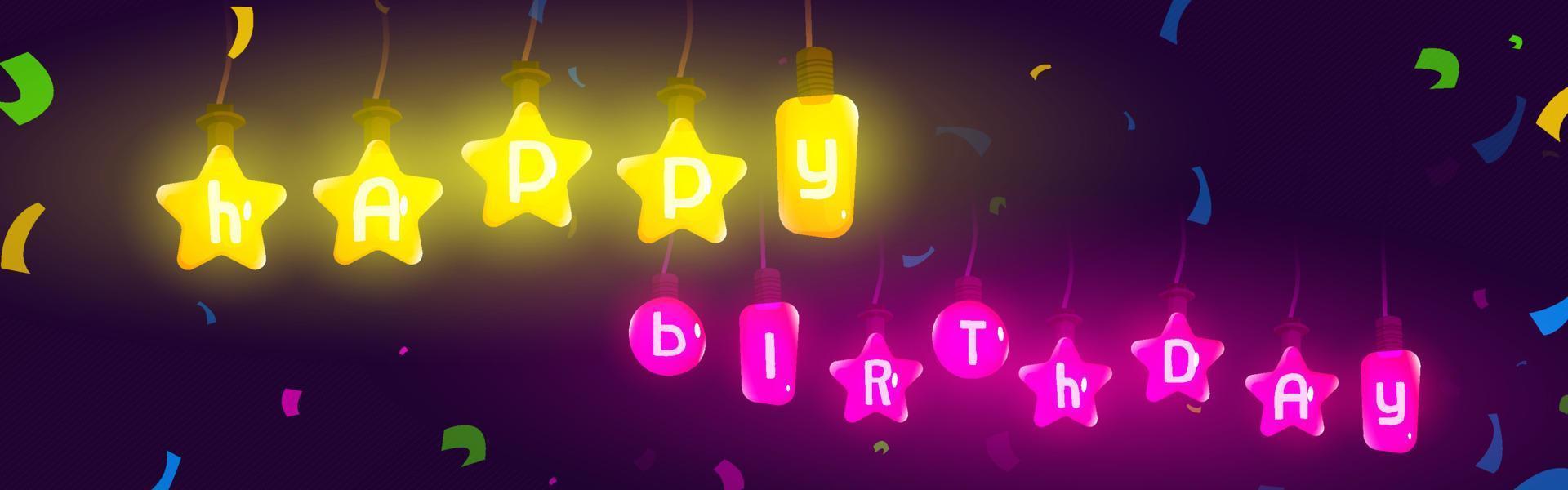 Happy birthday banner or card with light bulbs vector