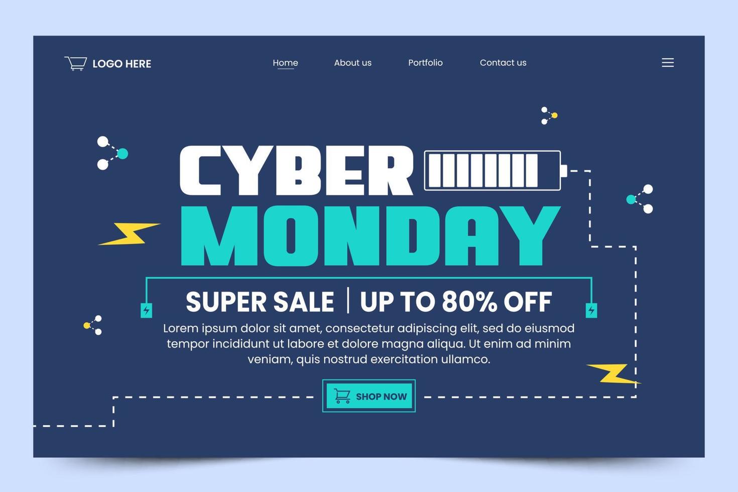 Cyber Monday landing page design template vector