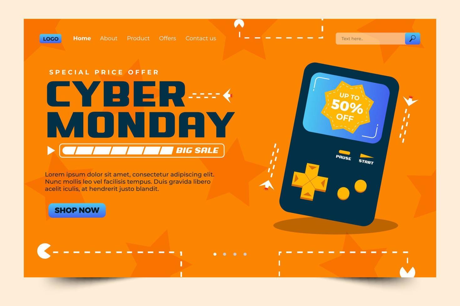 Cyber Monday landing page design template vector