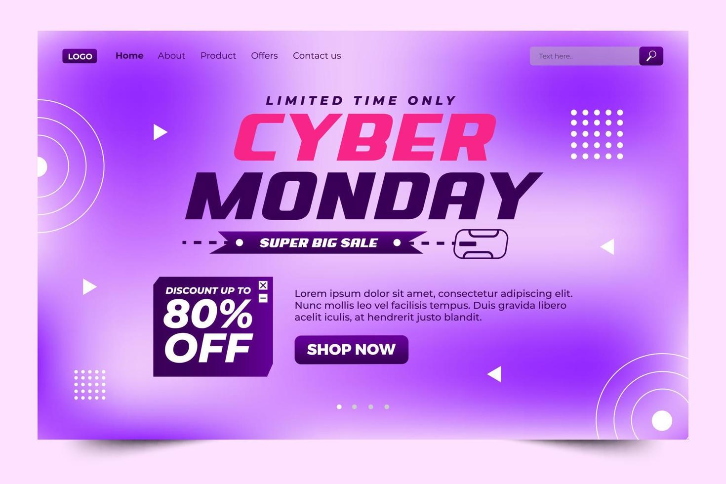 Cyber Monday landing page design template vector