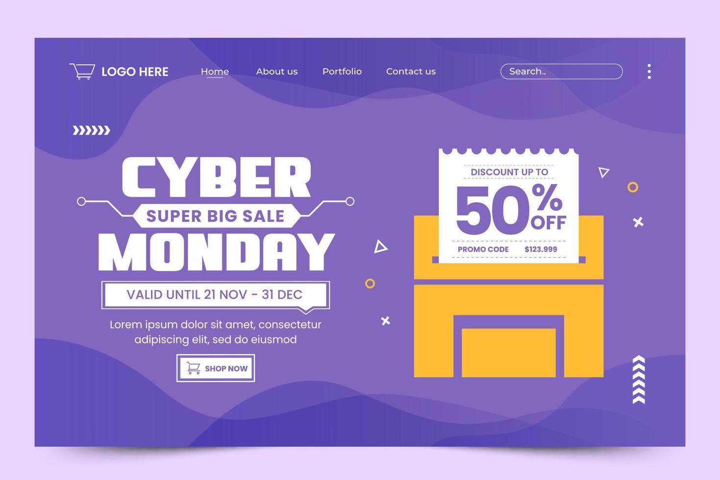 Cyber Monday landing page design template vector