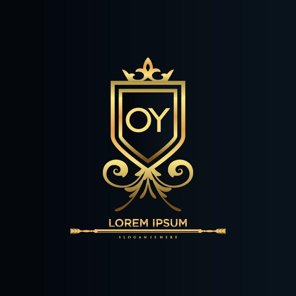 OY Letter Initial with Royal Template.elegant with crown logo vector, Creative Lettering Logo Vector Illustration.