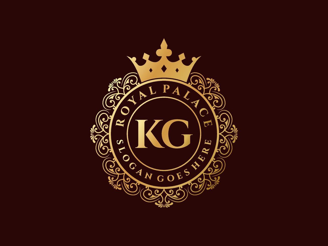 Letter KG Antique royal luxury victorian logo with ornamental frame. vector