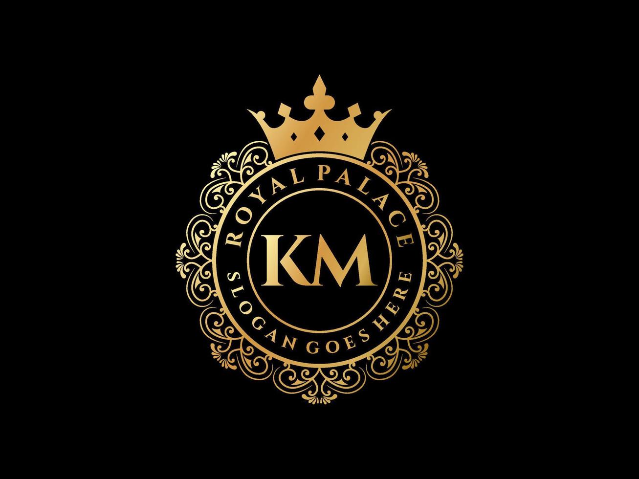Letter KM Antique royal luxury victorian logo with ornamental frame. vector