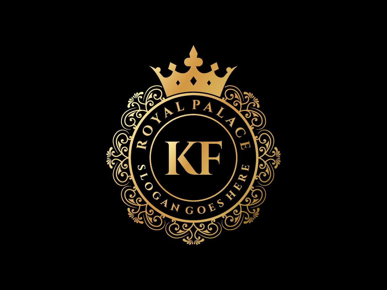 Letter KF Antique royal luxury victorian logo with ornamental frame. vector