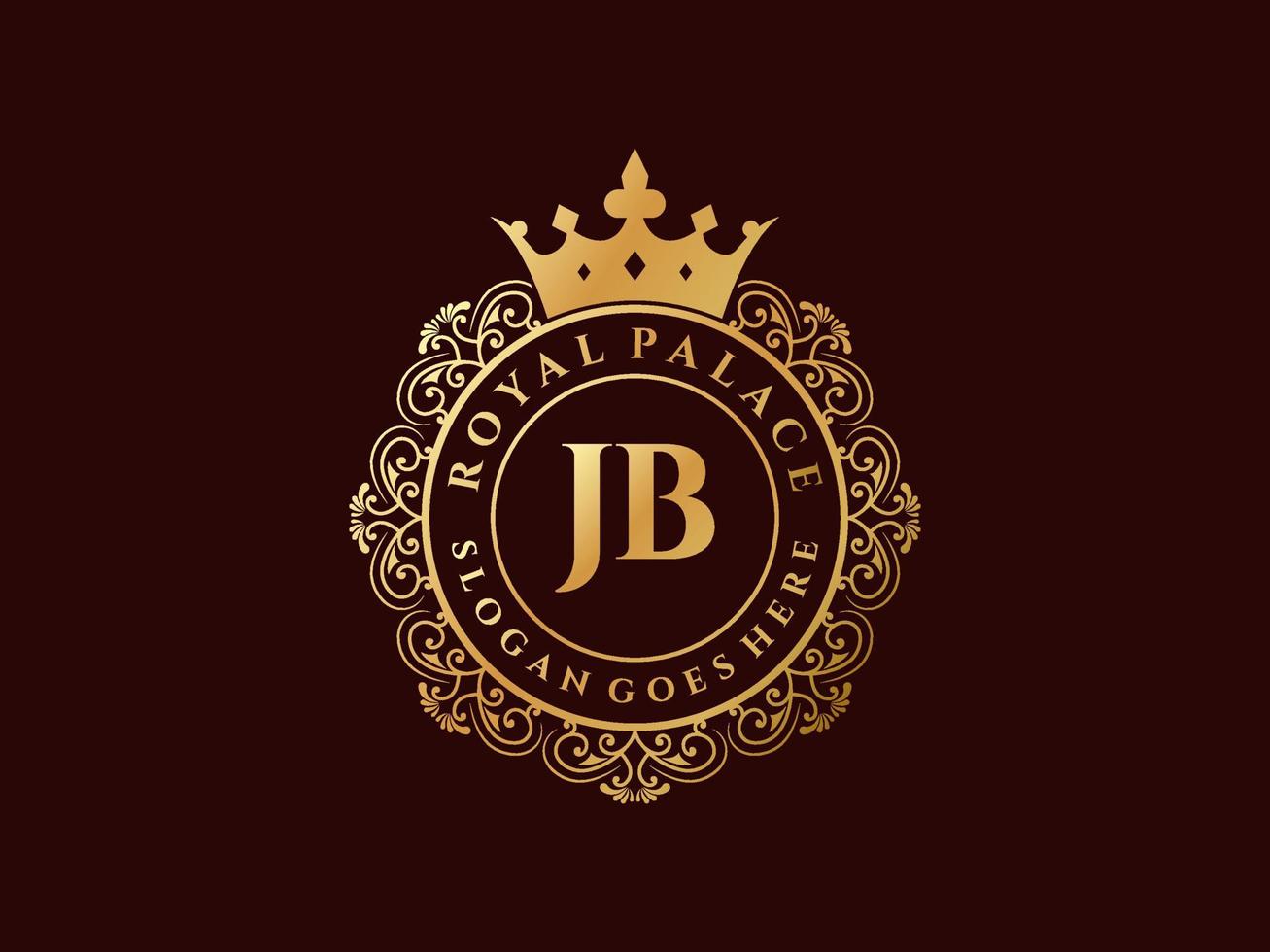 Letter JB Antique royal luxury victorian logo with ornamental frame. vector