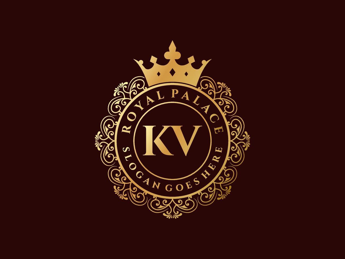 letra kv logotipo victoriano de lujo real antiguo con marco ornamental. vector