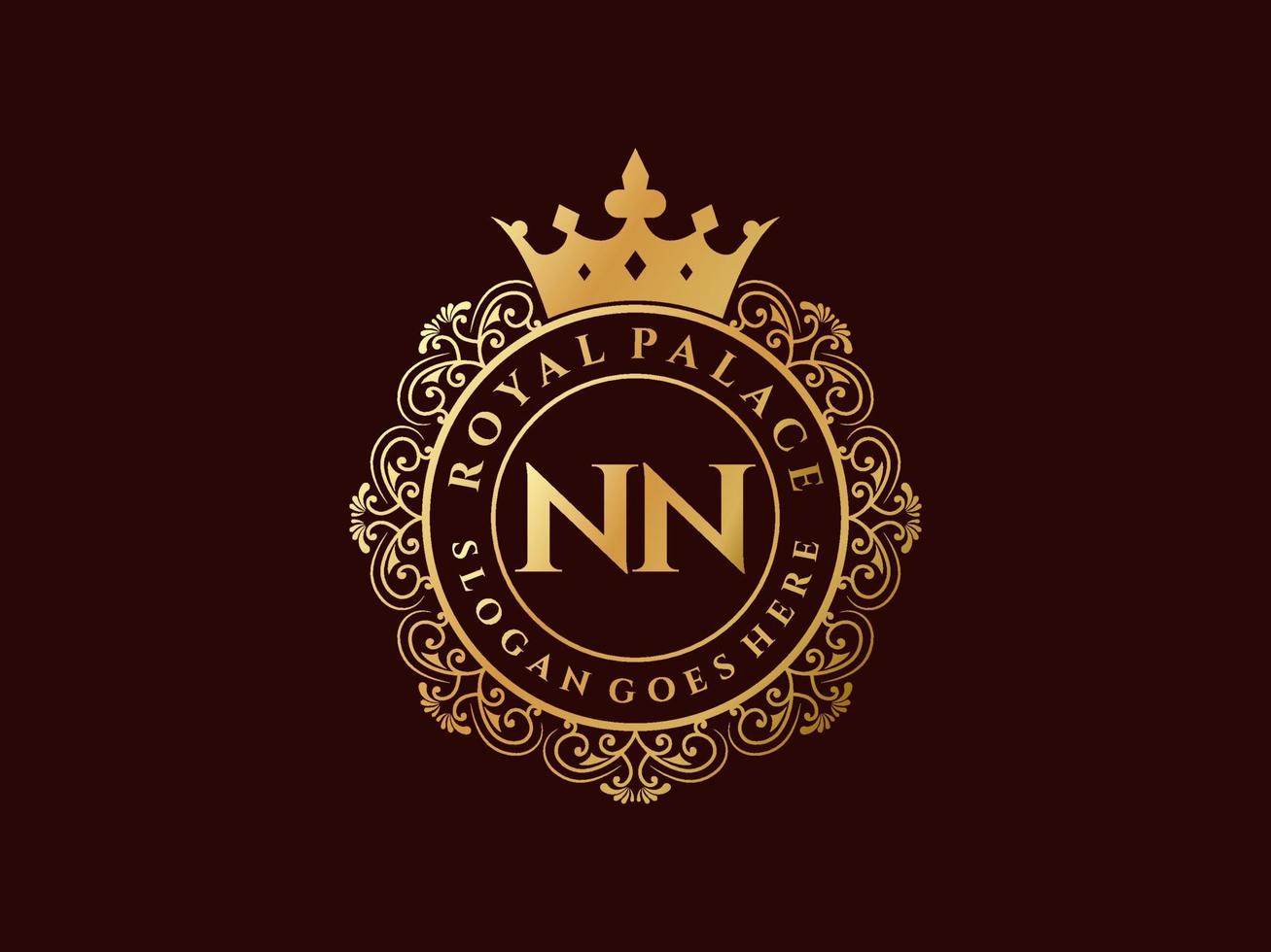 Letter NN Antique royal luxury victorian logo with ornamental frame. vector