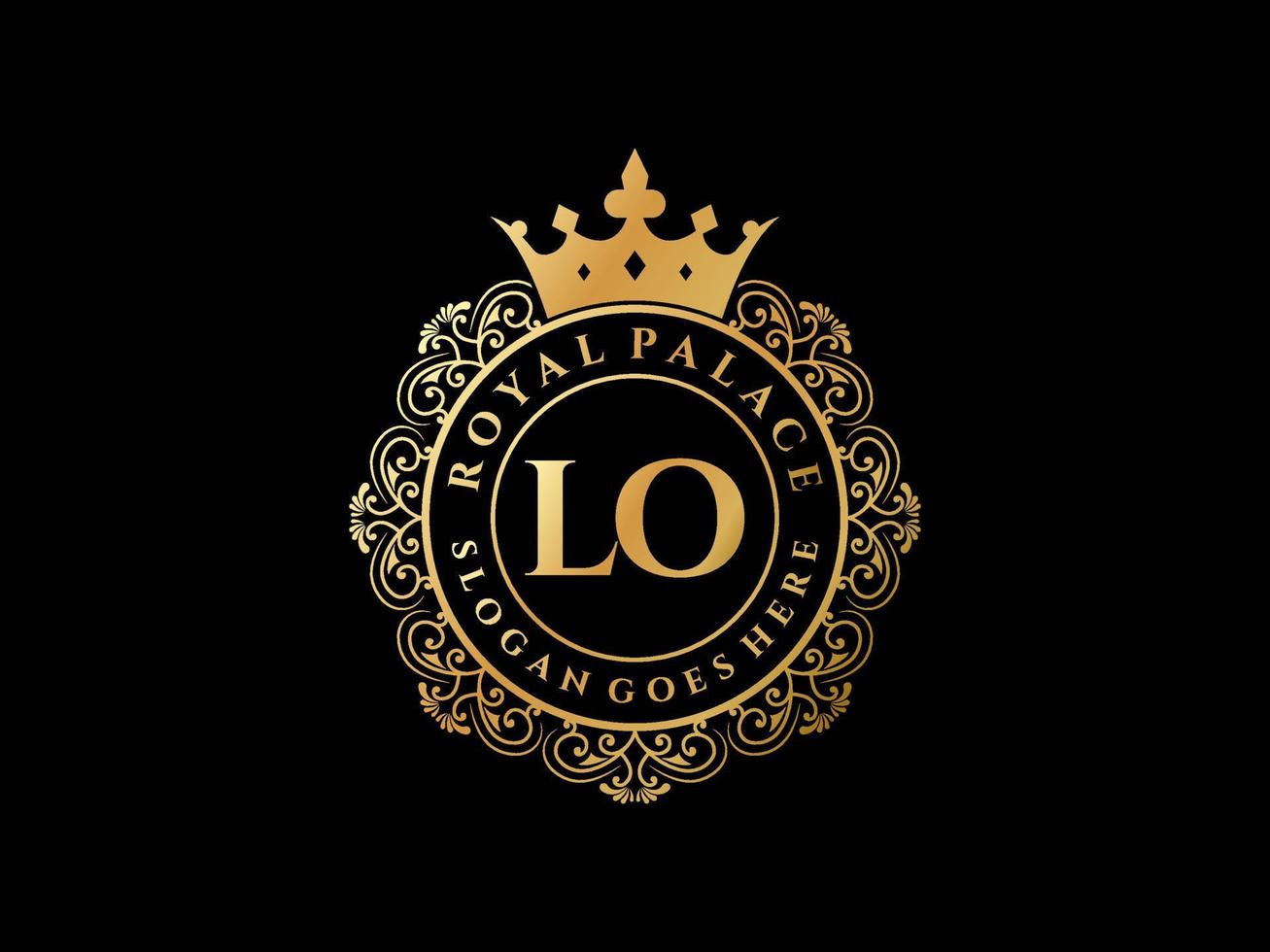 Letter LO Antique royal luxury victorian logo with ornamental frame. vector