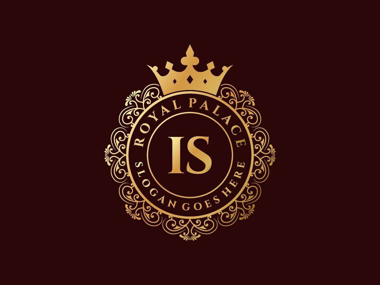 Letter IS Antique royal luxury victorian logo with ornamental frame. vector