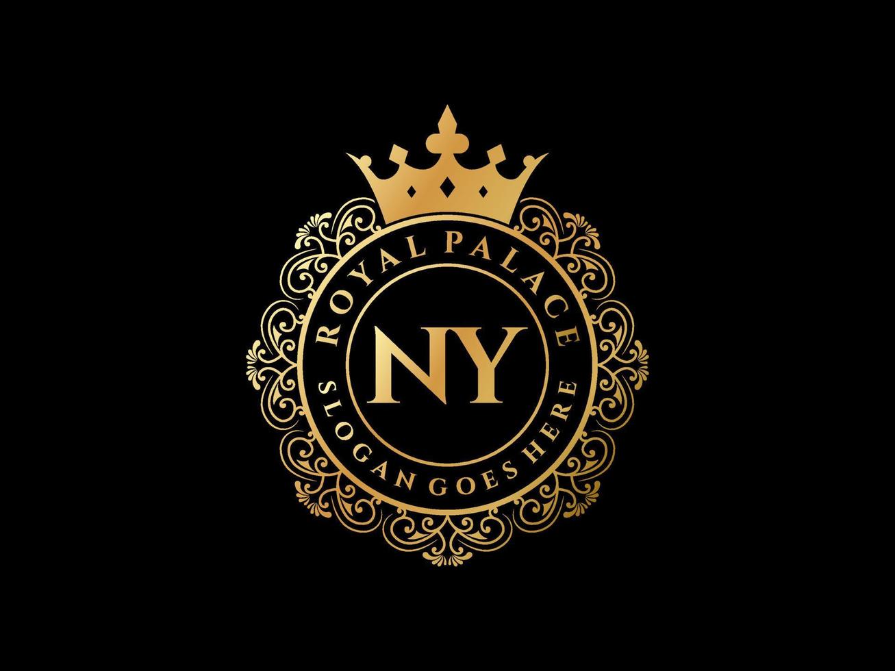 letra ny logotipo victoriano de lujo real antiguo con marco ornamental. vector