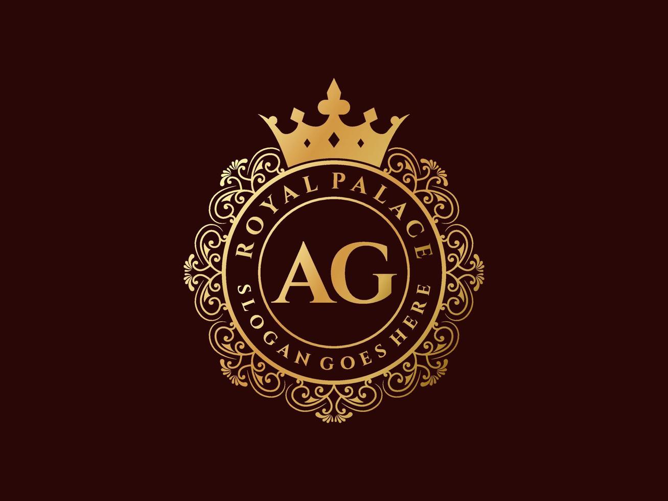 Letter AG Antique royal luxury victorian logo with ornamental frame. vector