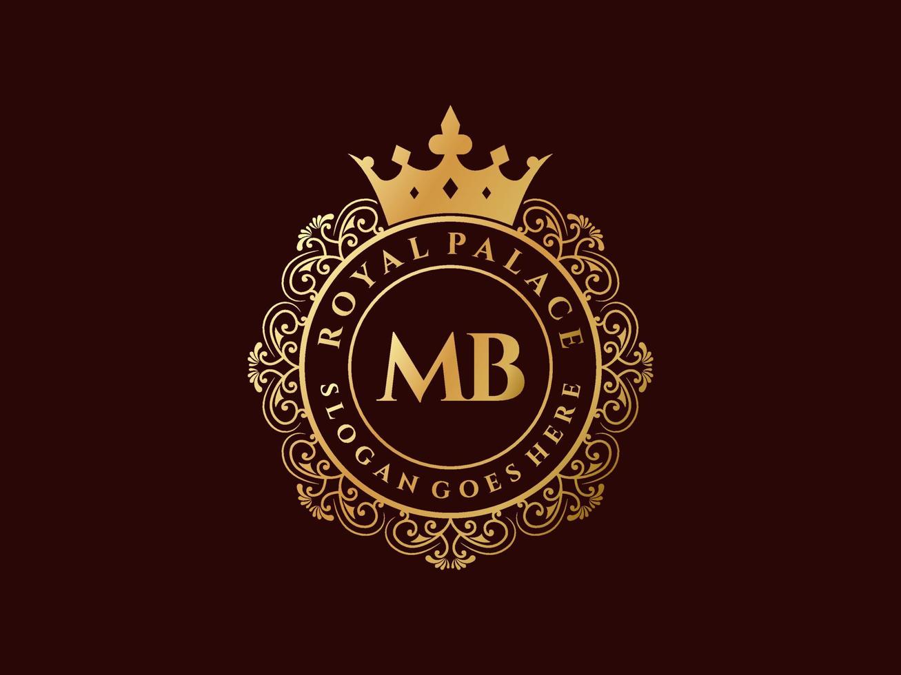 letra mb logotipo victoriano de lujo real antiguo con marco ornamental. vector