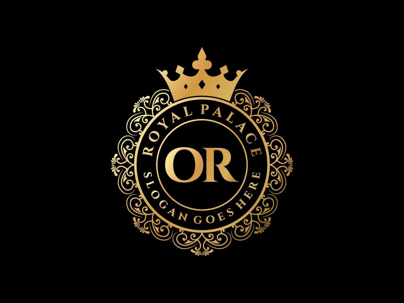 Letter OR Antique royal luxury victorian logo with ornamental frame. vector