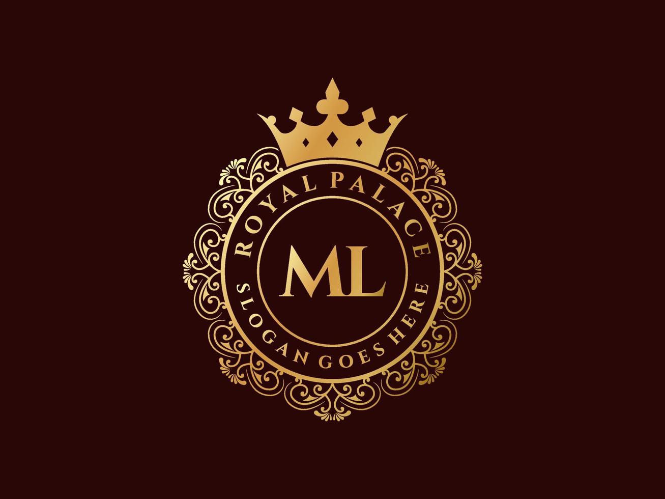 Letter ML Antique royal luxury victorian logo with ornamental frame. vector