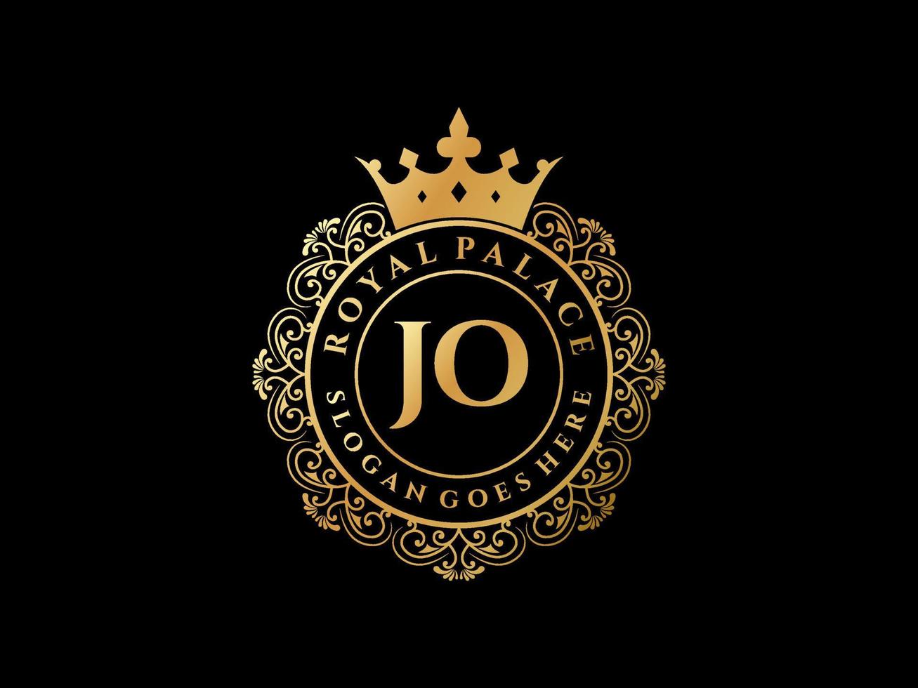 Letter JO Antique royal luxury victorian logo with ornamental frame. vector