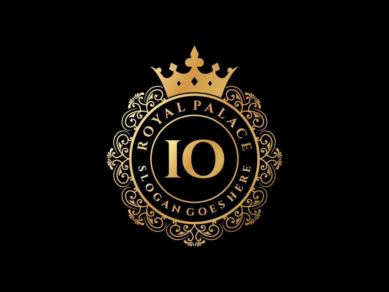 Letter IO Antique royal luxury victorian logo with ornamental frame. vector