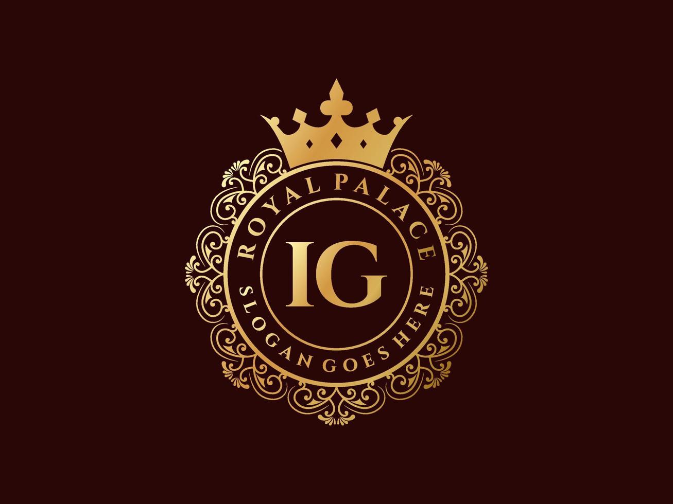 Letter IG Antique royal luxury victorian logo with ornamental frame. vector