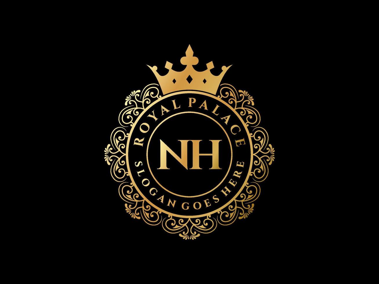 Letter NH Antique royal luxury victorian logo with ornamental frame. vector