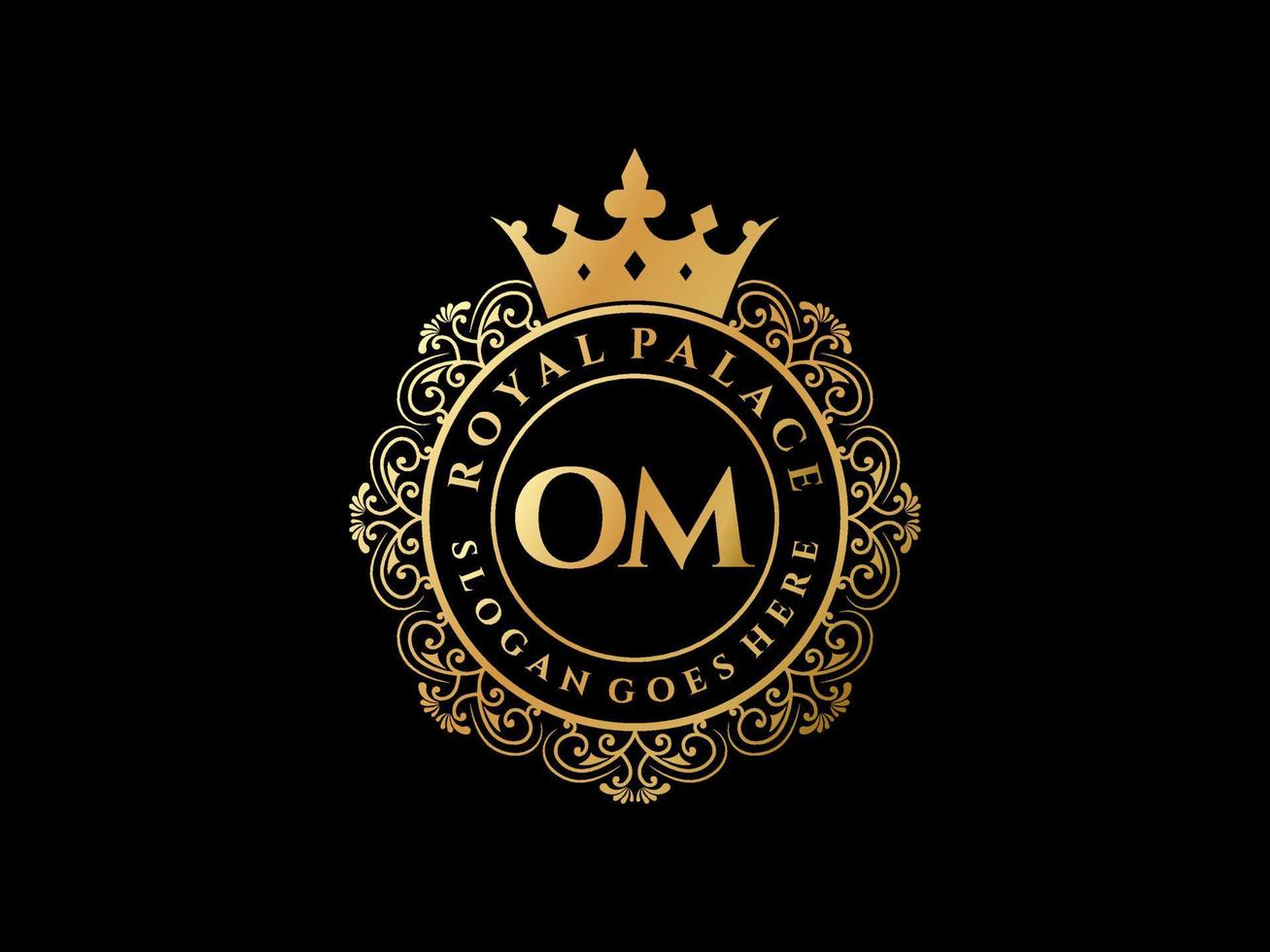 Letter OM Antique royal luxury victorian logo with ornamental frame. vector