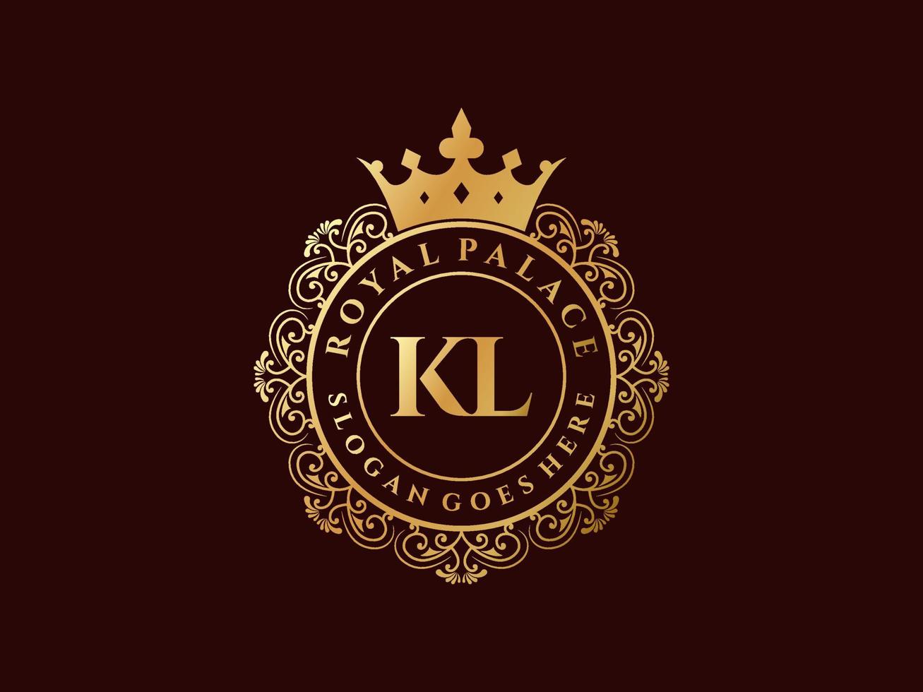 letra kl logotipo victoriano de lujo real antiguo con marco ornamental. vector