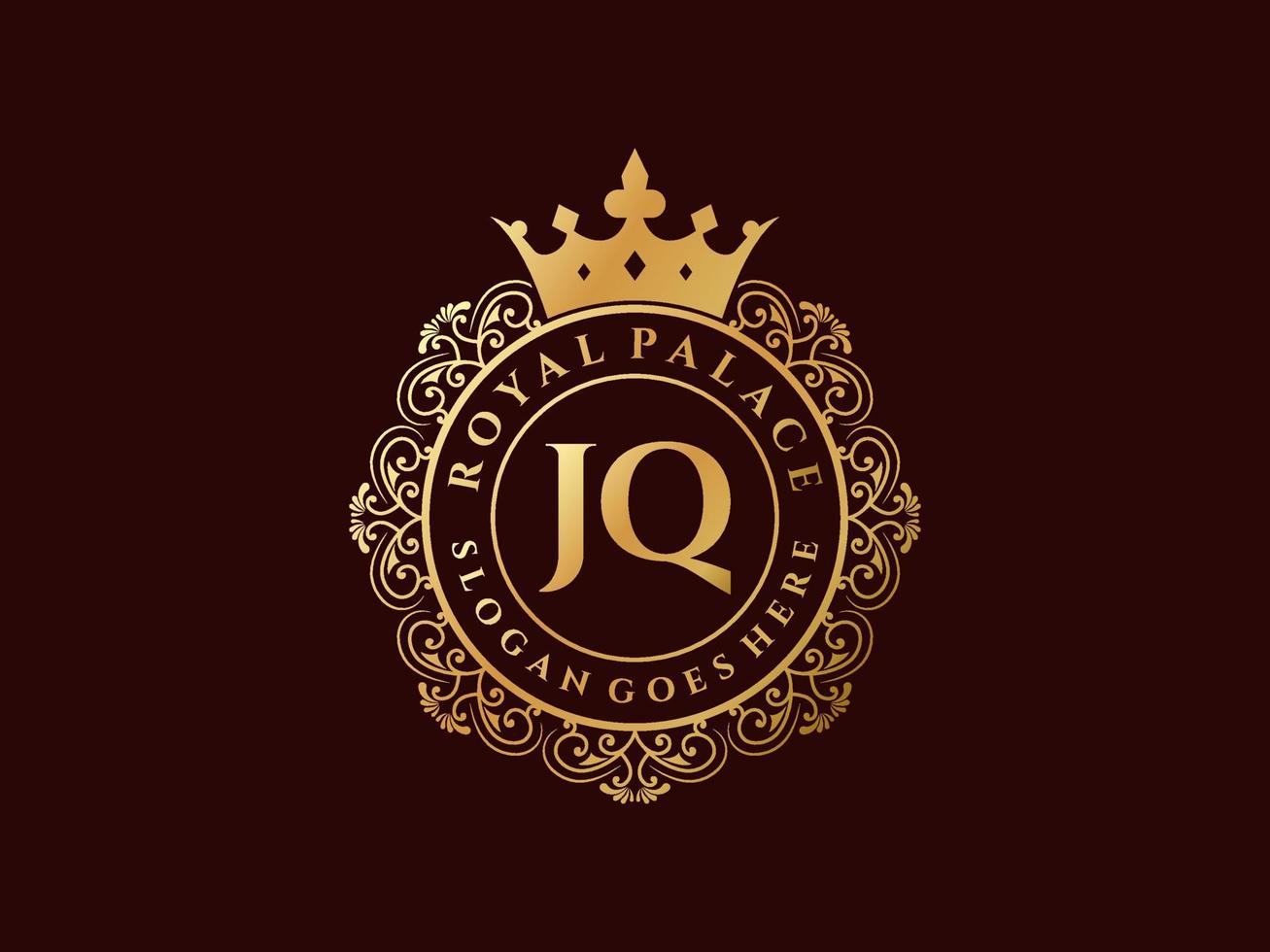 Letter JQ Antique royal luxury victorian logo with ornamental frame. vector