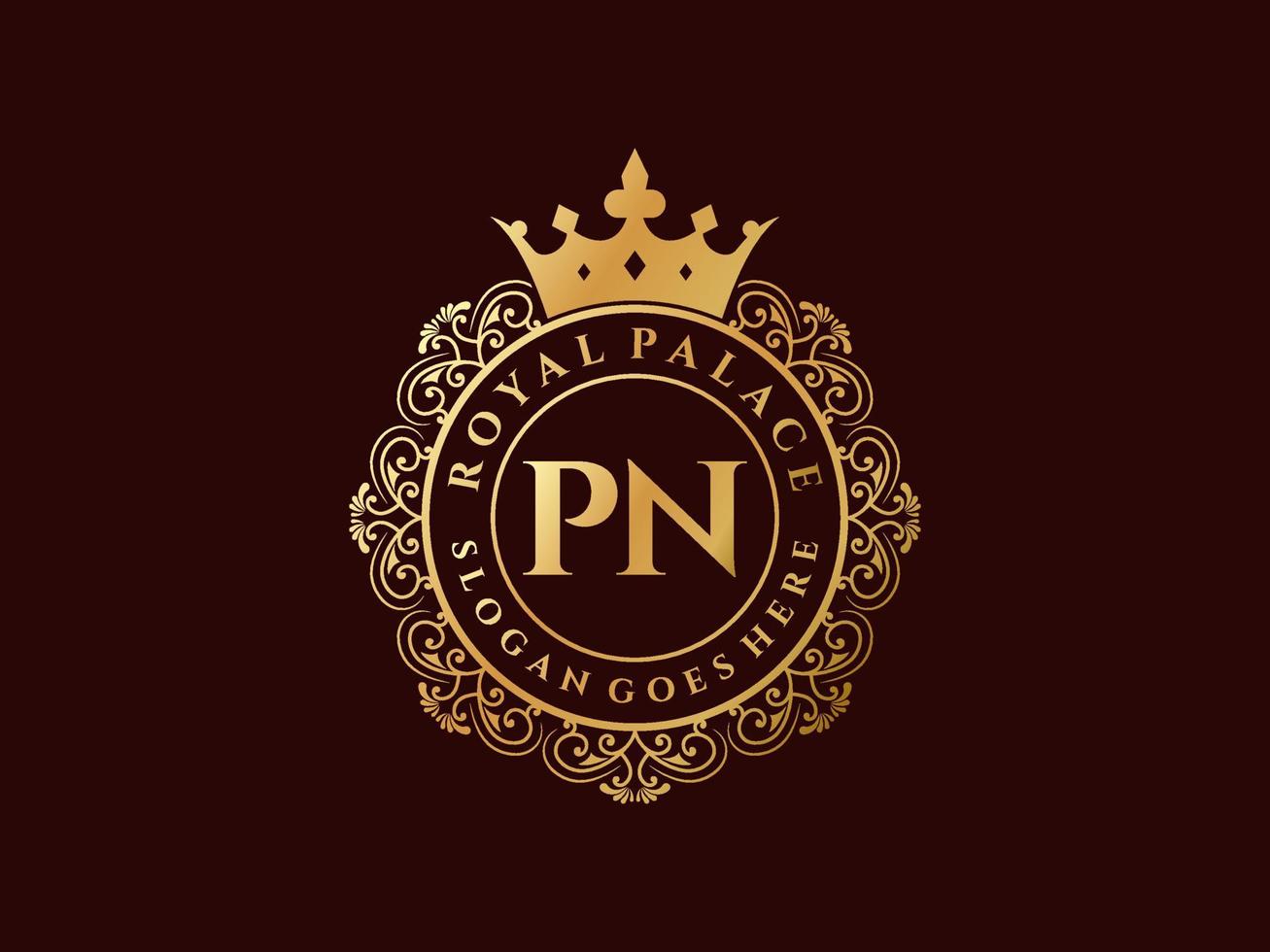Letter PN Antique royal luxury victorian logo with ornamental frame. vector