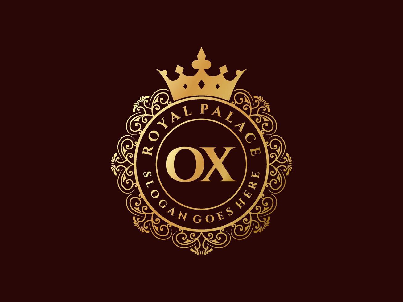 Letter OX Antique royal luxury victorian logo with ornamental frame. vector