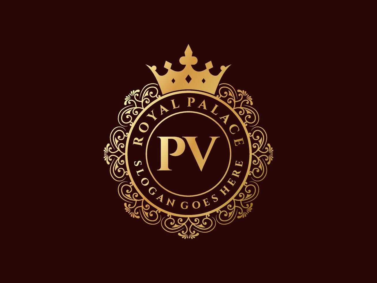 Letter PV Antique royal luxury victorian logo with ornamental frame. vector
