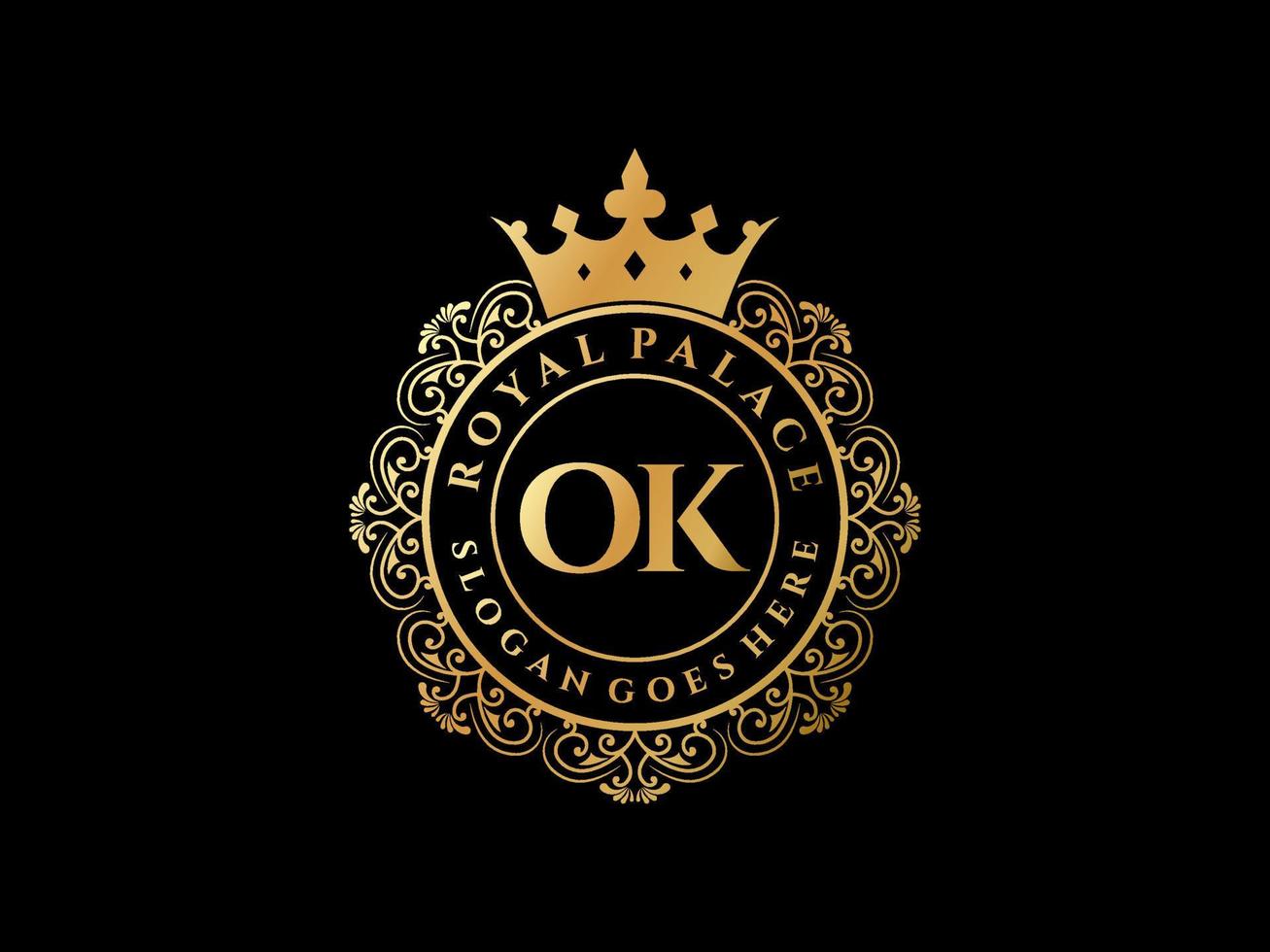 carta ok logotipo victoriano de lujo real antiguo con marco ornamental. vector
