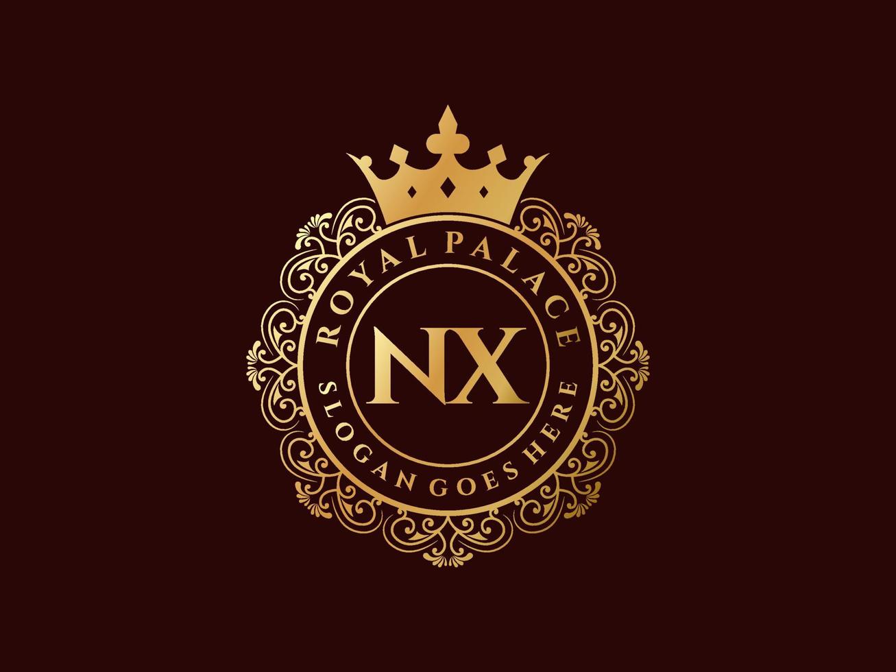 letra nx logotipo victoriano de lujo real antiguo con marco ornamental. vector