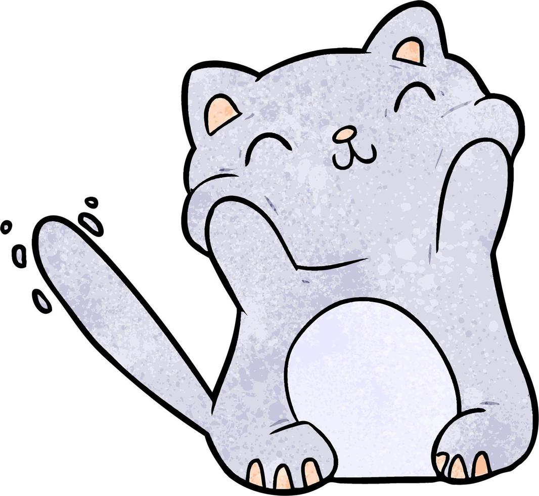 Retro grunge texture cartoon happy cat vector