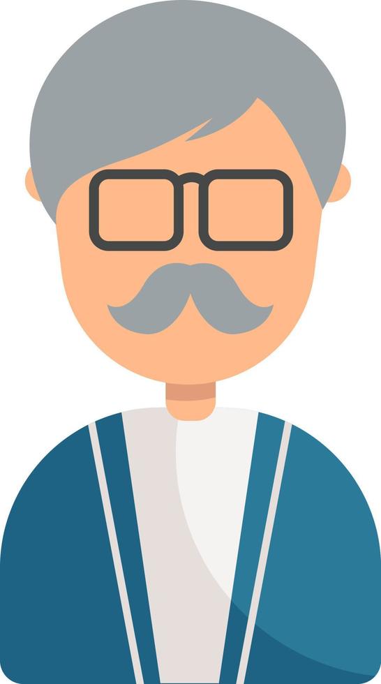 Man with grey moustaches, illustration, vector on white background.