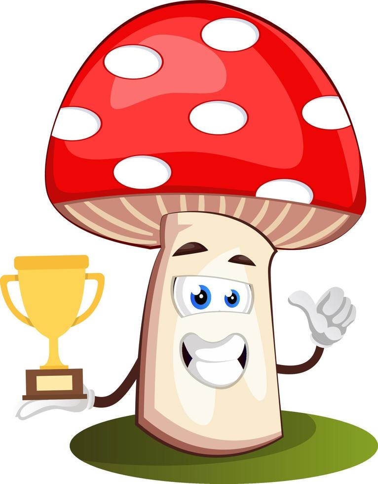 Mushroom with trophy, illustration, vector on white background.