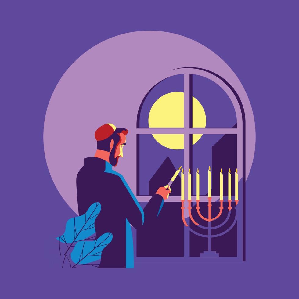 A Man Praying in Hanukkah Night vector