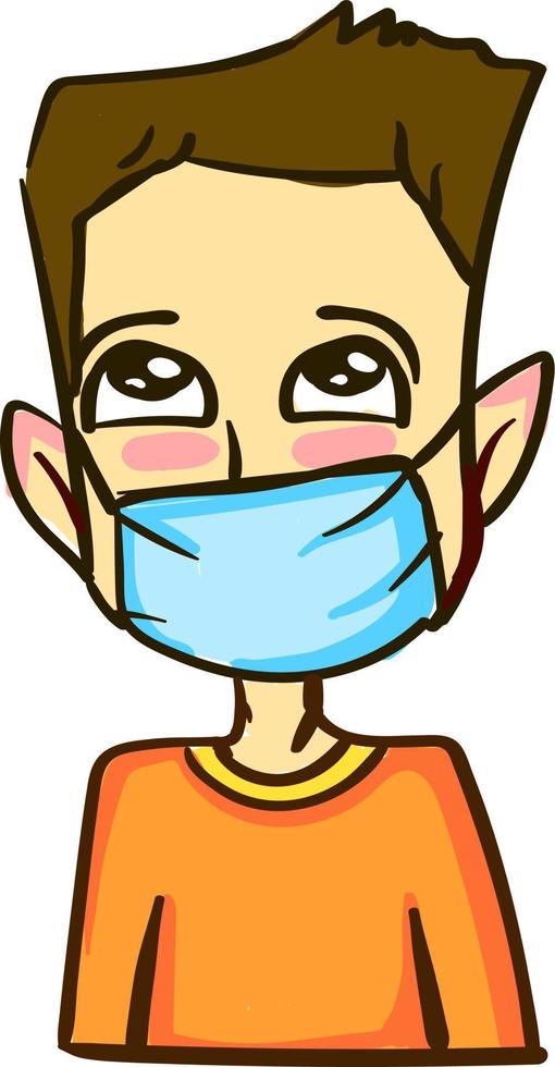 Guy wearing medical mask , illustration, vector on white background